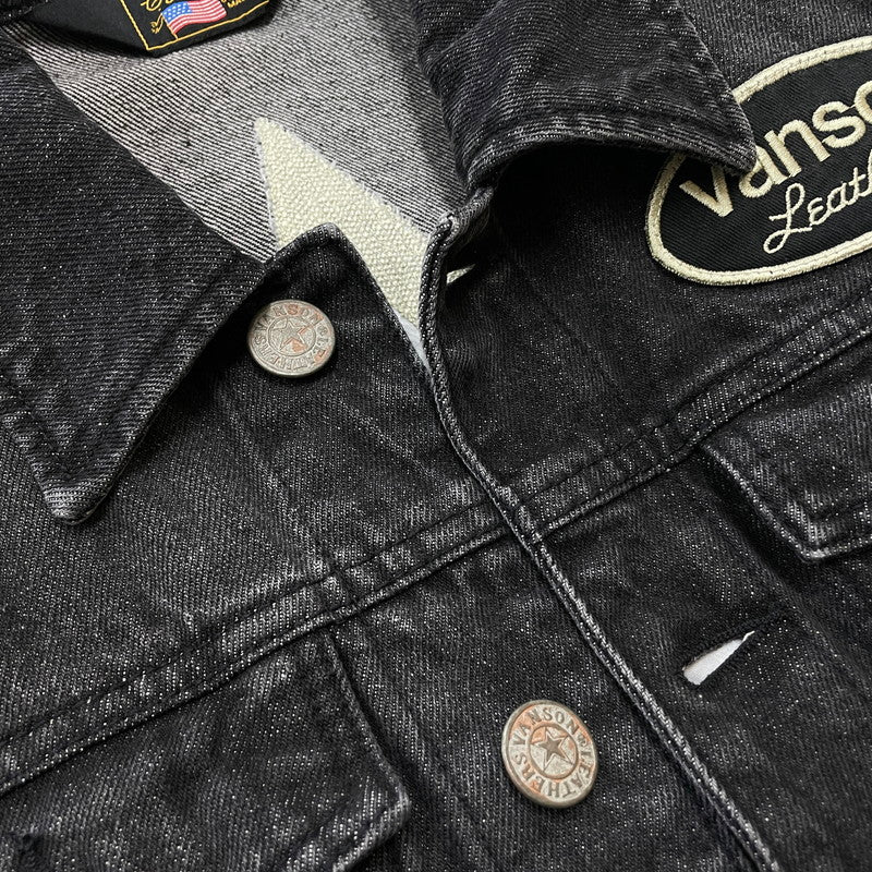 【中古品】【メンズ】 VANSON バンソン ONESTAR EMBROIDERY WAPPEN DENIM JACKET ワンスター 刺繍 ワッペン デニムジャケット ライトアウター Gジャン 145-260606-yo-16-tei サイズ：Ｍ カラー：ブラック 万代Net店