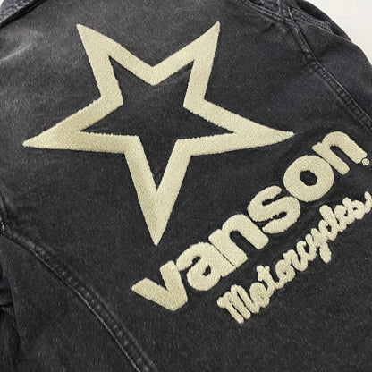 【中古品】【メンズ】 VANSON バンソン ONESTAR EMBROIDERY WAPPEN DENIM JACKET ワンスター 刺繍 ワッペン デニムジャケット ライトアウター Gジャン 145-260606-yo-16-tei サイズ：Ｍ カラー：ブラック 万代Net店