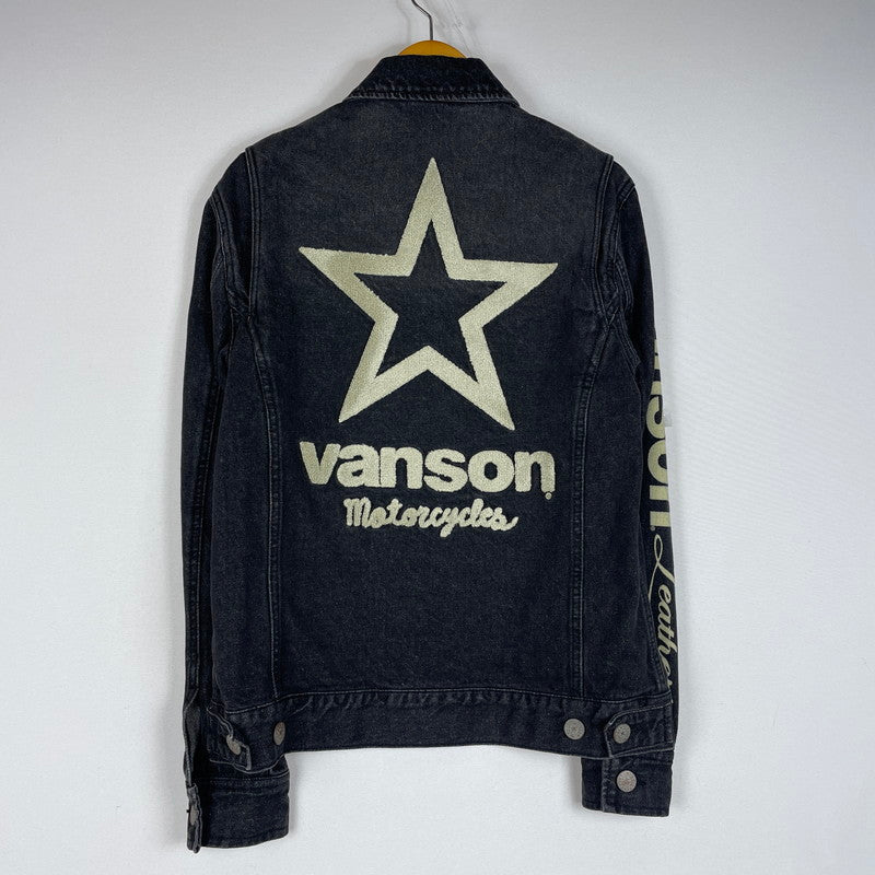 【中古品】【メンズ】 VANSON バンソン ONESTAR EMBROIDERY WAPPEN DENIM JACKET ワンスター 刺繍 ワッペン デニムジャケット ライトアウター Gジャン 145-260606-yo-16-tei サイズ：Ｍ カラー：ブラック 万代Net店