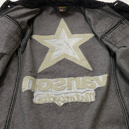 【中古品】【メンズ】 VANSON バンソン ONESTAR EMBROIDERY WAPPEN DENIM JACKET ワンスター 刺繍 ワッペン デニムジャケット ライトアウター Gジャン 145-260606-yo-16-tei サイズ：Ｍ カラー：ブラック 万代Net店