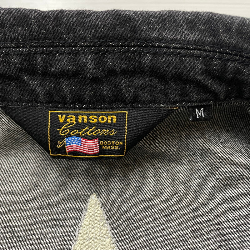 【中古品】【メンズ】 VANSON バンソン ONESTAR EMBROIDERY WAPPEN DENIM JACKET ワンスター 刺繍 ワッペン デニムジャケット ライトアウター Gジャン 145-260606-yo-16-tei サイズ：Ｍ カラー：ブラック 万代Net店