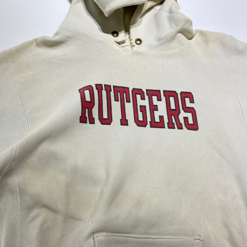 【現状渡し品】【メンズ】 CHAMPION チャンピオン REVERSE WEAVE RUTGERS HOODIE VINTAGE MADE IN USA リバースウィーブ ラトガース フーディー トップス プルオーバーパーカー ヴィンテージ USA製 145-260608-ss-04-tei サイズ：XL カラー：ホワイト 万代Net店