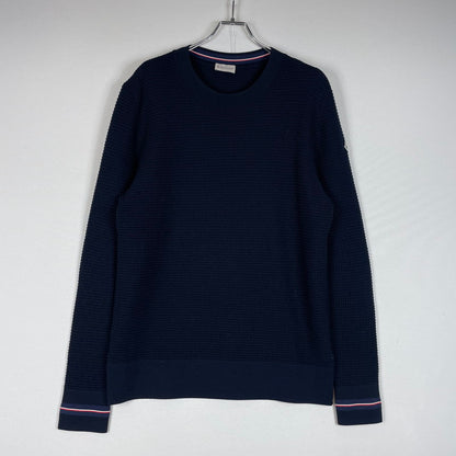 【中古品】【メンズ】 MONCLER モンクレール 18AW WAPPEN LOGO WAFFLE CREWNECK KNIT D20919033800 ワッペンロゴ ワッフル クルーネック ニット 長袖 トップス 141-260606-yo-09-tei サイズ：XL カラー：ネイビー 万代Net店