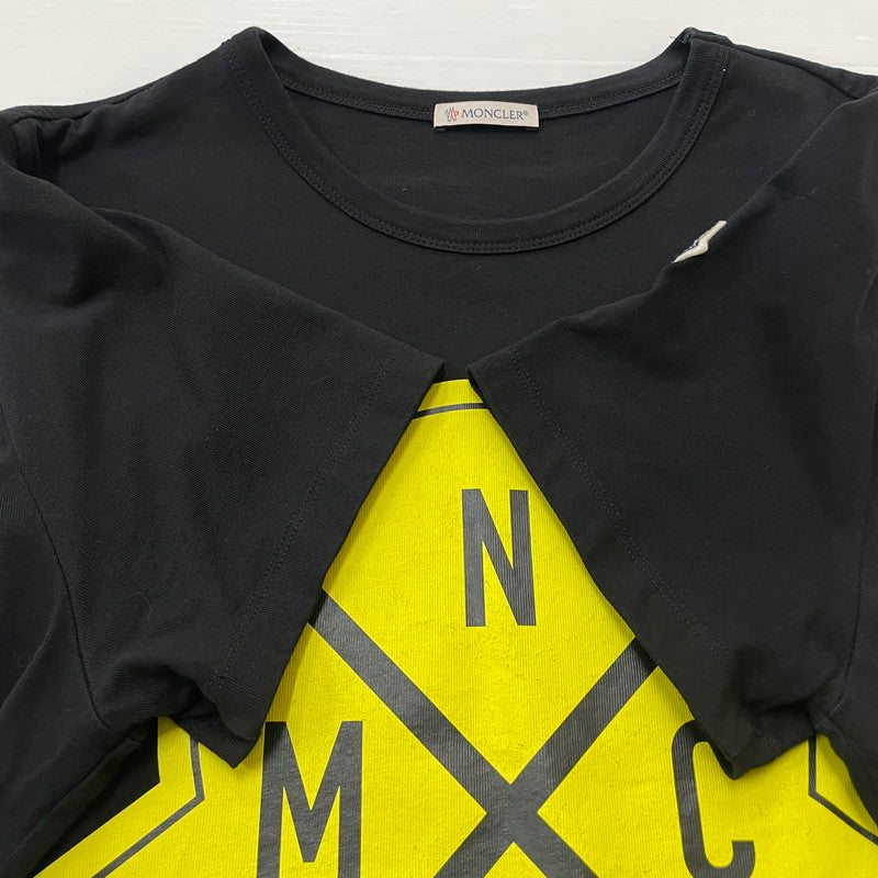 【中古品】【メンズ】 MONCLER モンクレール EMBLEM LOGO PRINT SS TEE F10918C73620 エンブレム ロゴ プリント ショートスリーブ Tシャツ 半袖 トップス 141-260606-yo-06-tei サイズ：L カラー：ブラック 万代Net店
