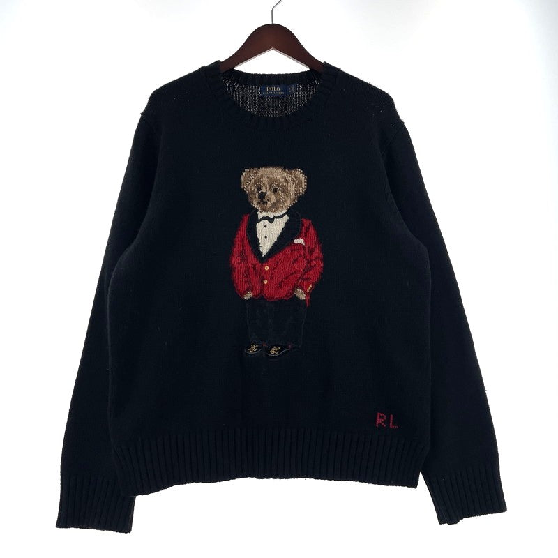 【中古品】【メンズ】 POLO RALPH LAUREN ポロ・ラルフローレン BLACK SWEATER WITH POLO BEAR ブラック セーター ウィズ ポロベア 長袖 トップス ニット 147-260609-yo-09-tei サイズ：XL カラー：ブラック 万代Net店