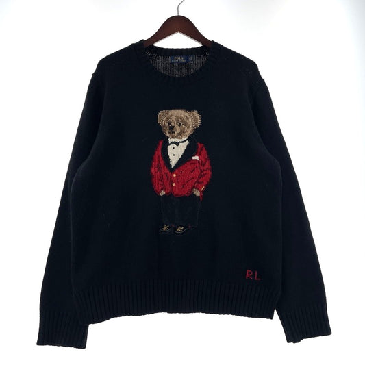【中古品】【メンズ】 POLO RALPH LAUREN ポロ・ラルフローレン BLACK SWEATER WITH POLO BEAR ブラック セーター ウィズ ポロベア 長袖 トップス ニット 147-260609-yo-09-tei サイズ：XL カラー：ブラック 万代Net店