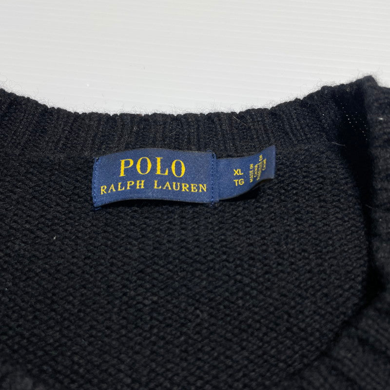 【中古品】【メンズ】 POLO RALPH LAUREN ポロ・ラルフローレン BLACK SWEATER WITH POLO BEAR ブラック セーター ウィズ ポロベア 長袖 トップス ニット 147-260609-yo-09-tei サイズ：XL カラー：ブラック 万代Net店