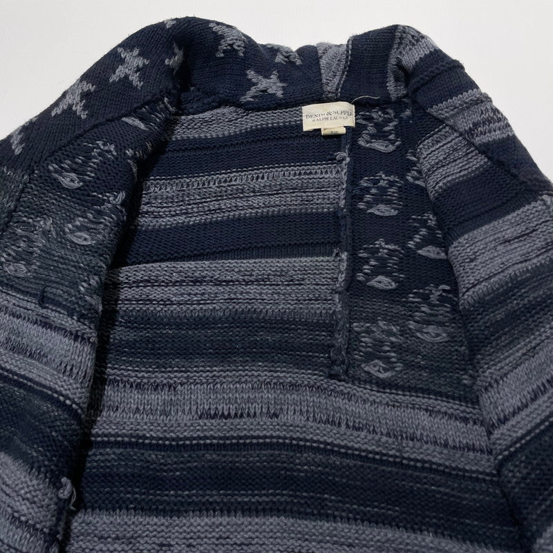 【中古品】【メンズ】 DENIM&SUPPLY デニムアンドサプライ AMERICAN FLAG SHAWL COLLAR CARDIGAN 星条旗 ショールカラー カーディガン トップス 147-260706-sa-12-tei サイズ：S カラー：ネイビー 万代Net店