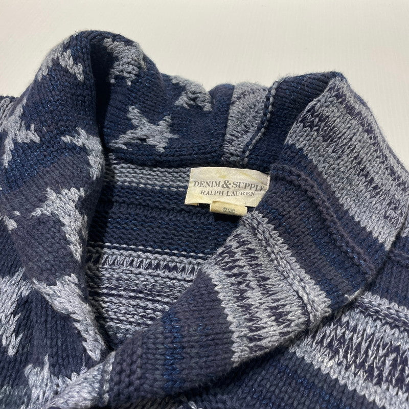 【中古品】【メンズ】 DENIM&SUPPLY デニムアンドサプライ AMERICAN FLAG SHAWL COLLAR CARDIGAN 星条旗 ショールカラー カーディガン トップス 147-260706-sa-12-tei サイズ：S カラー：ネイビー 万代Net店