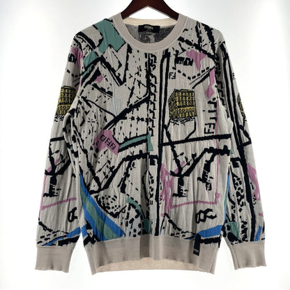 【中古品】【メンズ】 FENDI フェンディ 22SS PRINTED LONG SLEEVE KNIT SWEATER FZX038 プリント ロングスリーブ ニットセーター 長袖 トップス 141-260609-yo-08-tei サイズ：48 カラー：ホワイト 万代Net店