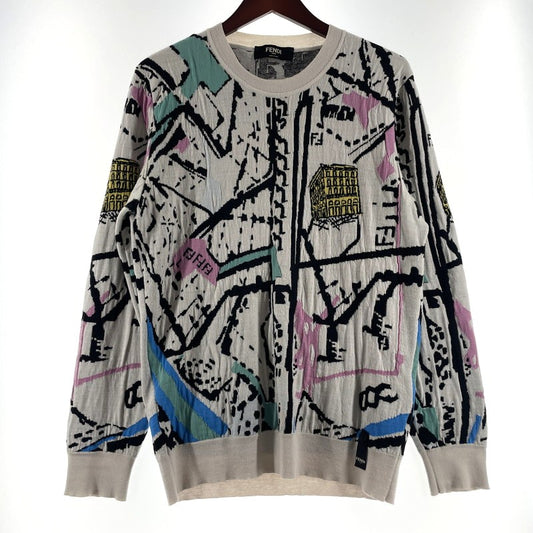 【中古品】【メンズ】 FENDI フェンディ 22SS PRINTED LONG SLEEVE KNIT SWEATER FZX038 プリント ロングスリーブ ニットセーター 長袖 トップス 141-260609-yo-08-tei サイズ：48 カラー：ホワイト 万代Net店