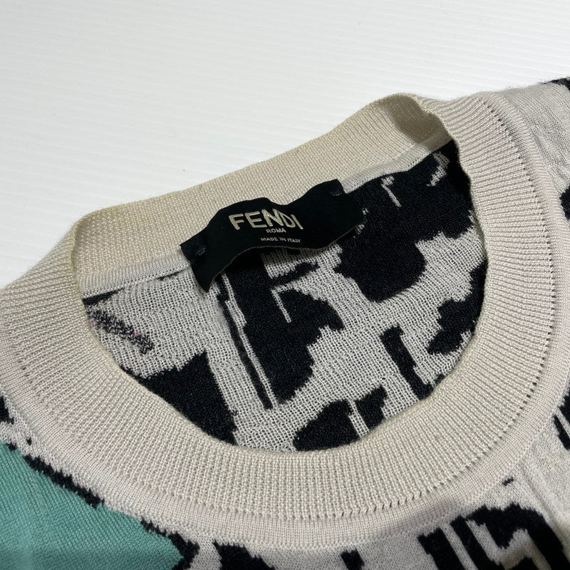 【中古品】【メンズ】 FENDI フェンディ 22SS PRINTED LONG SLEEVE KNIT SWEATER FZX038 プリント ロングスリーブ ニットセーター 長袖 トップス 141-260609-yo-08-tei サイズ：48 カラー：ホワイト 万代Net店