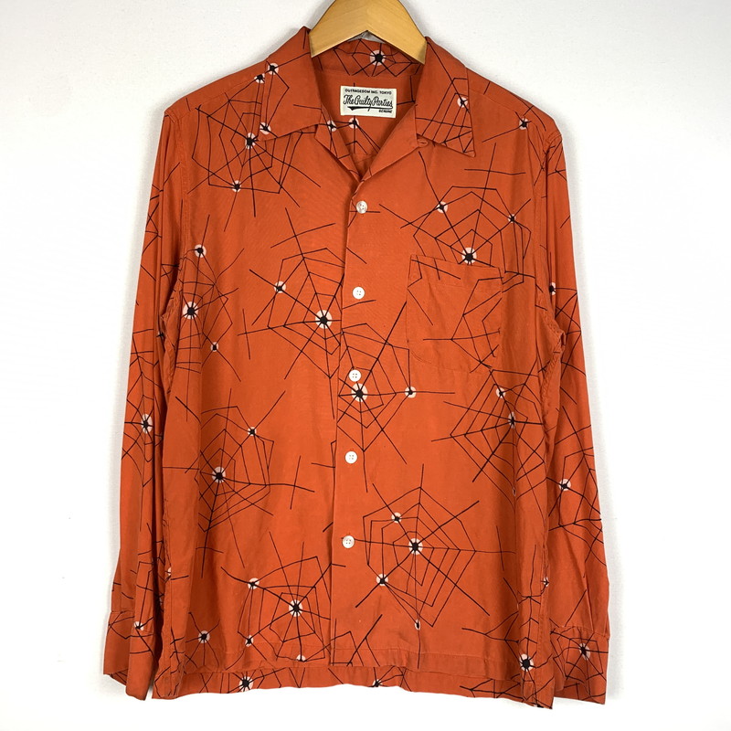 【中古品】【メンズ】 WACKO MARIA ワコマリア ATOMIC SPIDER L/S HAWAIIAN SHIRT アトミック スパイダー ロングスリーブ ハワイアンシャツ 長袖 トップス 140-260610-ko-04-tei サイズ：M カラー：オレンジ 万代Net店