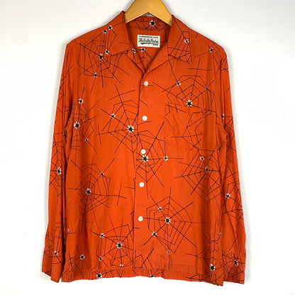 【中古品】【メンズ】 WACKO MARIA ワコマリア ATOMIC SPIDER L/S HAWAIIAN SHIRT アトミック スパイダー ロングスリーブ ハワイアンシャツ 長袖 トップス 140-260610-ko-04-tei サイズ：M カラー：オレンジ 万代Net店