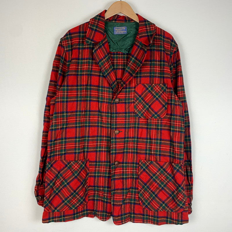 【現状渡し品】【メンズ】 PENDLETON ペンドルトン 50-60's WOOL CHECK JACKET VINTAGE 50-60年代 ウール チェック ジャケット ライトアウター テーラード シャツ ヴィンテージ 145-260610-ko-06-tei サイズ：L カラー：レッド 万代Net店