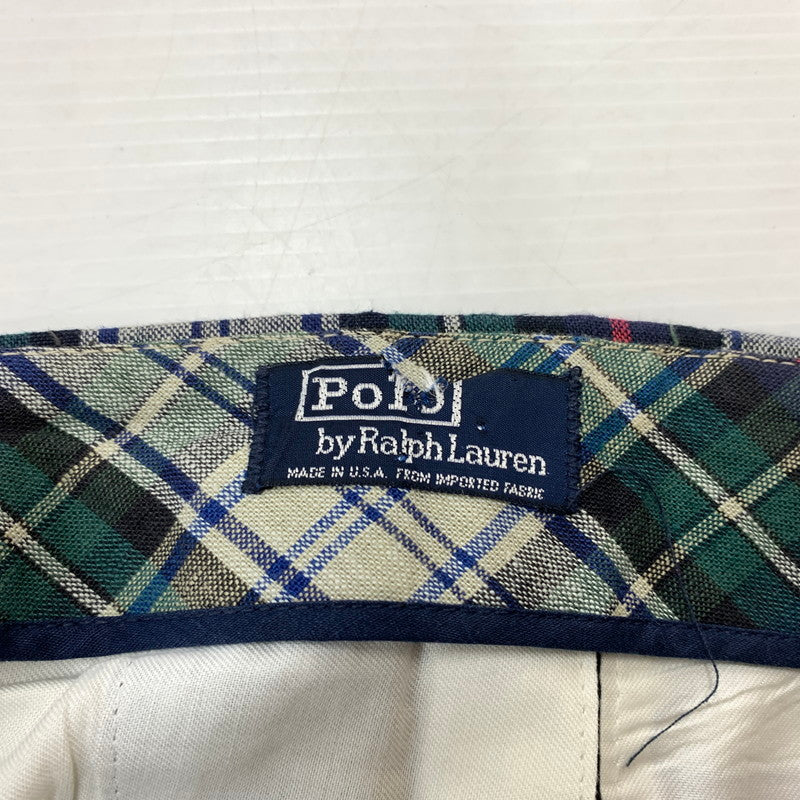 【中古品】【メンズ】 Polo Ralph Lauren ポロラルフローレン CHECK PANTS チェックパンツ ボトムス コットンリネンパンツ 156-260607-ko-13-tei サイズ：36 カラー：グリーン系 万代Net店