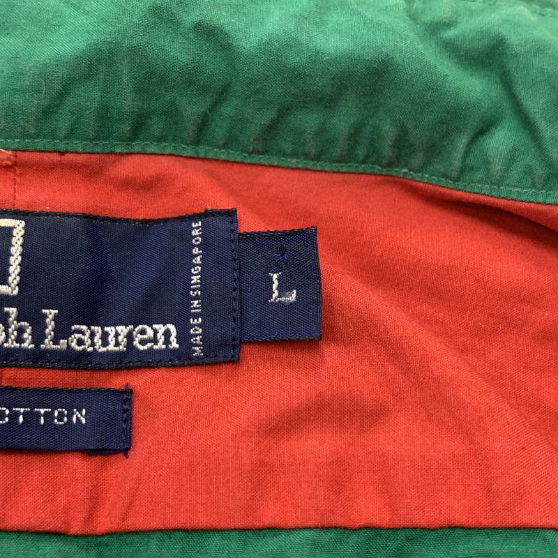 【中古品】【メンズ】 POLO RALPH LAUREN ポロラルフローレン 90's ARM PATCH SOLID SHIRT 90年代 アーム パッチ ソリッド シャツ 長袖 トップス 145-260610-ko-05-tei サイズ：L カラー：グリーン 万代Net店