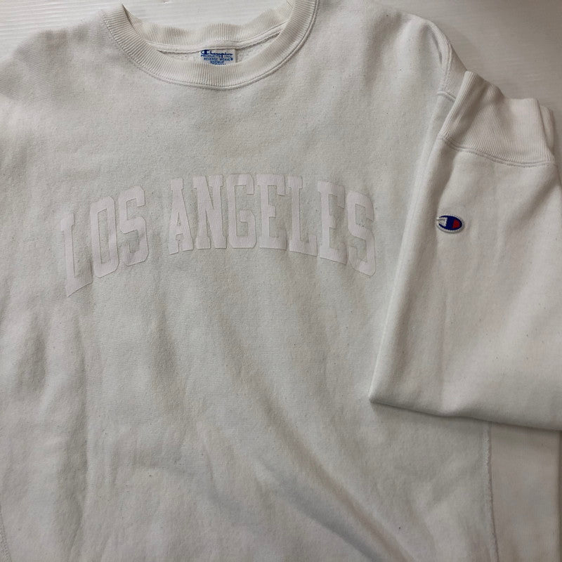 【中古品】【メンズ】 RHC Ron Herman ロンハーマン × CHAMPION チャンピオン 別注コラボ REVERSE WEAVE LOS ANGELES SWEAT C8-Y009 リバースウィーブ ロサンゼルス スウェット 長袖 トレーナー 141-260609-sa-05-tei サイズ：M カラー：ホワイト 万代Net店