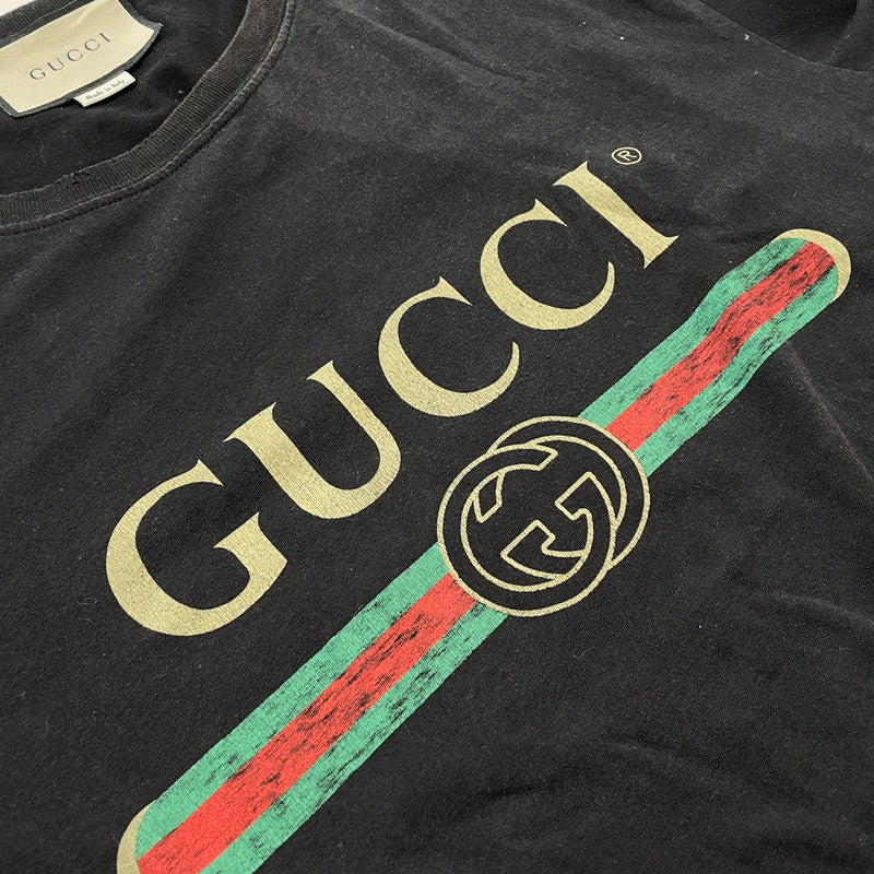 【中古品】【メンズ】 GUCCI グッチ LOGO WASHED OVERSIZE TEE 440103 ロゴ ウォッシュド オーバーサイズ Tシャツ 半袖 トップス 141-260612-yo-10-tei サイズ：S カラー：ブラック 万代Net店