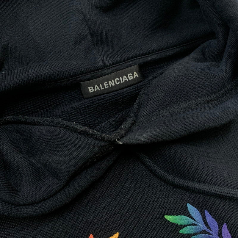 【中古品】【メンズ】 BALENCIAGA バレンシアガ 19SS RAINBOW BB LOGO HOODIE 570811 TEV50 レインボー BBロゴ フーディ 長袖 トップス プルオーバーパーカー 141-260611-yo-05-tei サイズ：XXS カラー：ブラック 万代Net店
