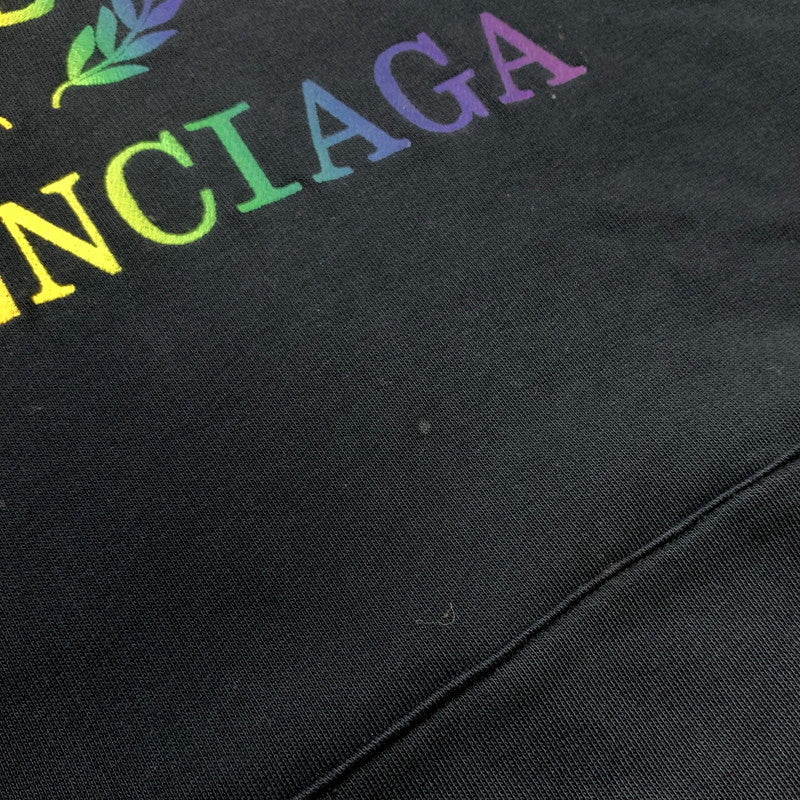 【中古品】【メンズ】 BALENCIAGA バレンシアガ 19SS RAINBOW BB LOGO HOODIE 570811 TEV50 レインボー BBロゴ フーディ 長袖 トップス プルオーバーパーカー 141-260611-yo-05-tei サイズ：XXS カラー：ブラック 万代Net店