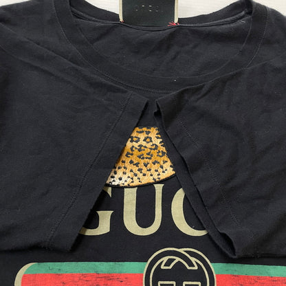 【中古品】【メンズ】 GUCCI グッチ 18SS LEOPARD VINTAGE LOGO PRINT EMBROIDERY TEE 493117-X9X96 レオパード ヴィンテージロゴ プリント エンブロイダリー Tシャツ 半袖 141-260612-yo-09-tei サイズ：XS カラー：ブラック 万代Net店