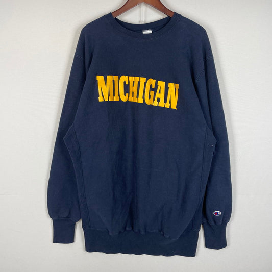 【中古品】【メンズ】 Champion チャンピオン 90's REVERSE WEAVE "MICHIGAN" SWEAT 90年代 リバースウィーブ ミシガン スウェット 長袖 トップス トレーナー 145-260616-yo-01-tei サイズ：XXL カラー：ネイビー 万代Net店