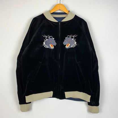 【中古品】【メンズ】 HOMEGAME ホームゲーム GOZZILA REVERSIBLE SOUVENIR JACKET ゴジラ リバーシブル スーベニアジャケット アウター 145-260611-yo-04-tei サイズ：L カラー：ブラック/ブルー 万代Net店