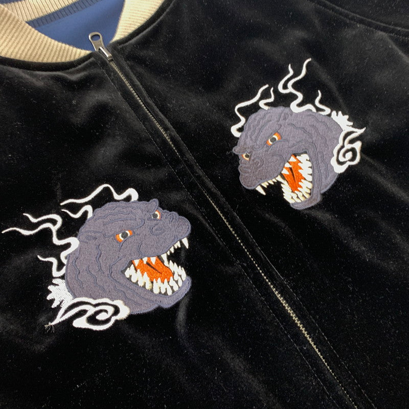【中古品】【メンズ】 HOMEGAME ホームゲーム GOZZILA REVERSIBLE SOUVENIR JACKET ゴジラ リバーシブル スーベニアジャケット アウター 145-260611-yo-04-tei サイズ：L カラー：ブラック/ブルー 万代Net店