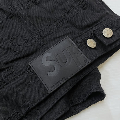 【中古品】【メンズ】 SUPREME シュプリーム 25FW JACQUARD LOGOS DENIM TRUCKER JACKET ジャガード ロゴ デニムトラッカー ジャケット ライトアウター Gジャン 149-260612-yo-01-tei サイズ：XL カラー：ブラック 万代Net店