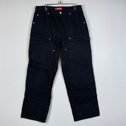 【中古品】【メンズ】 SUPREME シュプリーム 25FW JACQUARD LOGOS DOUBLE KNEE PAINTER JEAN ジャガード ロゴ ダブルニー ペインターパンツ ボトムス デニムパンツ 149-260612-yo-02-tei サイズ：34 カラー：ブラック 万代Net店