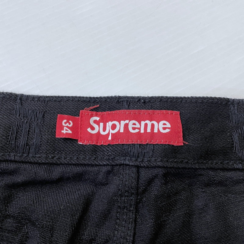 【中古品】【メンズ】 SUPREME シュプリーム 25FW JACQUARD LOGOS DOUBLE KNEE PAINTER JEAN ジャガード ロゴ ダブルニー ペインターパンツ ボトムス デニムパンツ 149-260612-yo-02-tei サイズ：34 カラー：ブラック 万代Net店