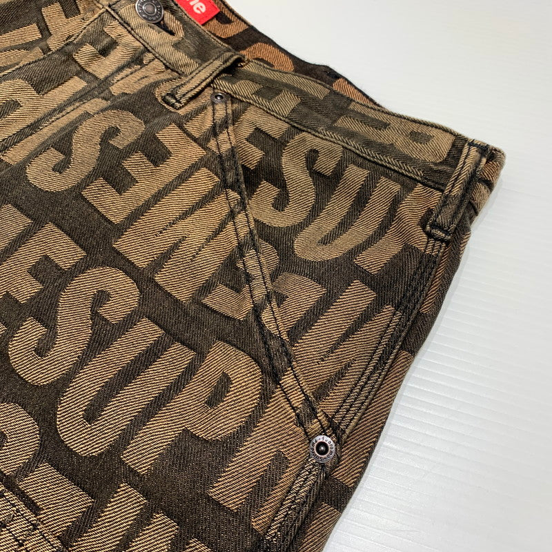 【中古品】【メンズ】 Supreme シュプリーム REPEAT JACQURD DOUBLE KNEE DENIM SHORT リピート ジャカード ダブルニー デニムショーツ ボトムス ハーフパンツ 149-260613-ko-16-tei サイズ：34 カラー：ブラウン 万代Net店