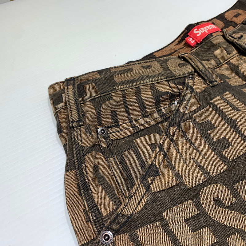 【中古品】【メンズ】 Supreme シュプリーム REPEAT JACQURD DOUBLE KNEE DENIM SHORT リピート ジャカード ダブルニー デニムショーツ ボトムス ハーフパンツ 149-260613-ko-16-tei サイズ：34 カラー：ブラウン 万代Net店