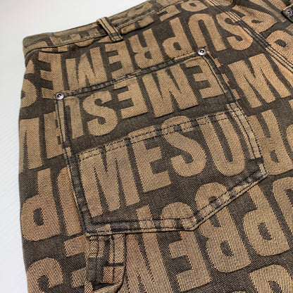 【中古品】【メンズ】 Supreme シュプリーム REPEAT JACQURD DOUBLE KNEE DENIM SHORT リピート ジャカード ダブルニー デニムショーツ ボトムス ハーフパンツ 149-260613-ko-16-tei サイズ：34 カラー：ブラウン 万代Net店