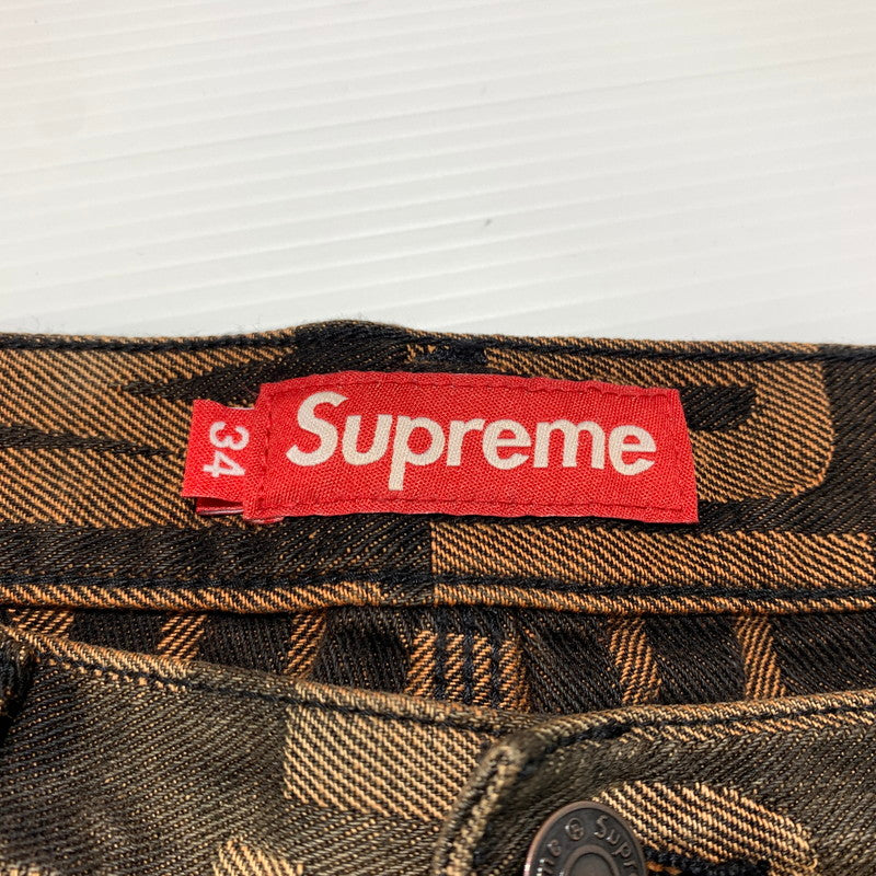 【中古品】【メンズ】 Supreme シュプリーム REPEAT JACQURD DOUBLE KNEE DENIM SHORT リピート ジャカード ダブルニー デニムショーツ ボトムス ハーフパンツ 149-260613-ko-16-tei サイズ：34 カラー：ブラウン 万代Net店