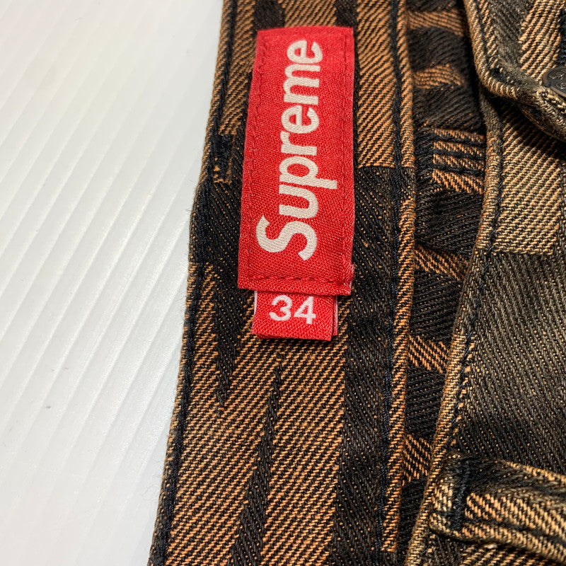 【中古品】【メンズ】 Supreme シュプリーム REPEAT JACQURD DOUBLE KNEE DENIM SHORT リピート ジャカード ダブルニー デニムショーツ ボトムス ハーフパンツ 149-260613-ko-16-tei サイズ：34 カラー：ブラウン 万代Net店