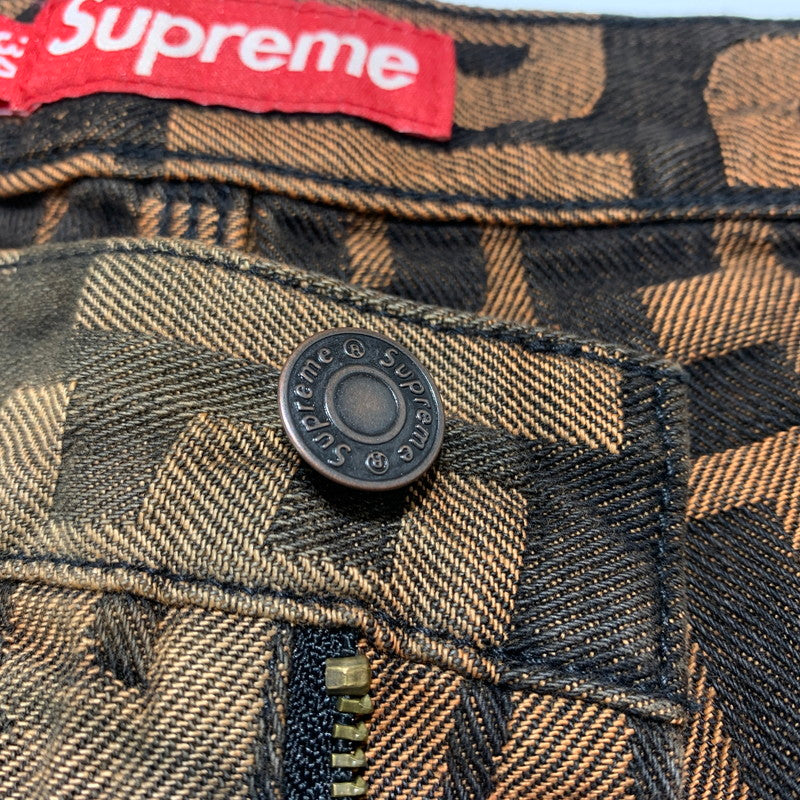 【中古品】【メンズ】 Supreme シュプリーム REPEAT JACQURD DOUBLE KNEE DENIM SHORT リピート ジャカード ダブルニー デニムショーツ ボトムス ハーフパンツ 149-260613-ko-16-tei サイズ：34 カラー：ブラウン 万代Net店