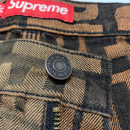 【中古品】【メンズ】 Supreme シュプリーム REPEAT JACQURD DOUBLE KNEE DENIM SHORT リピート ジャカード ダブルニー デニムショーツ ボトムス ハーフパンツ 149-260613-ko-16-tei サイズ：34 カラー：ブラウン 万代Net店