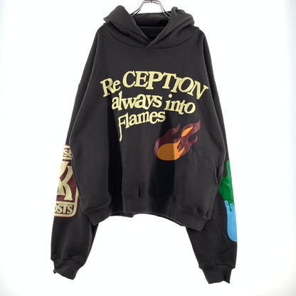【中古品】【メンズ】 ReCePTION レセプション GRAPHIC CROPPED HOODIE グラフィック クロップド フーディ トップス プルオーバーパーカー 142-260720-ko-39-tei サイズ：L カラー：ブラック 万代Net店