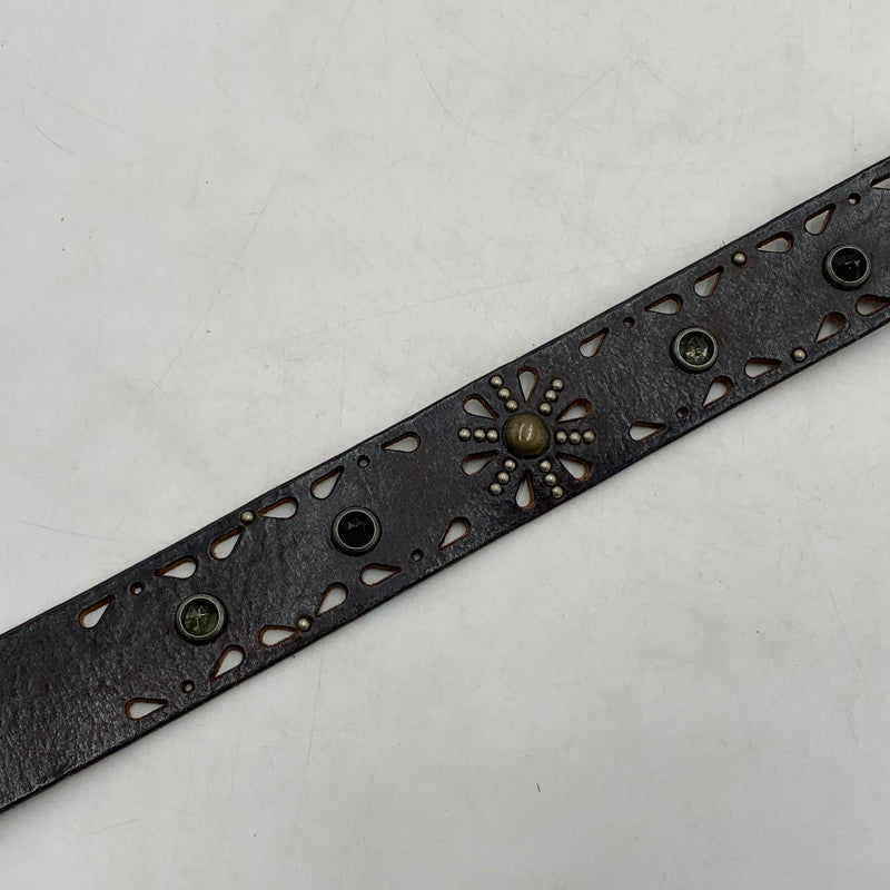 【中古品】【メンズ】 HTC エイチティーシー STUDS BELT MADE IN ITALY スタッズ ベルト アクセサリー イタリア製 205-260613-ko-03-tei カラー：ブラウン/シルバー 万代Net店