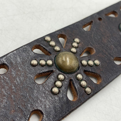 【中古品】【メンズ】 HTC エイチティーシー STUDS BELT MADE IN ITALY スタッズ ベルト アクセサリー イタリア製 205-260613-ko-03-tei カラー：ブラウン/シルバー 万代Net店