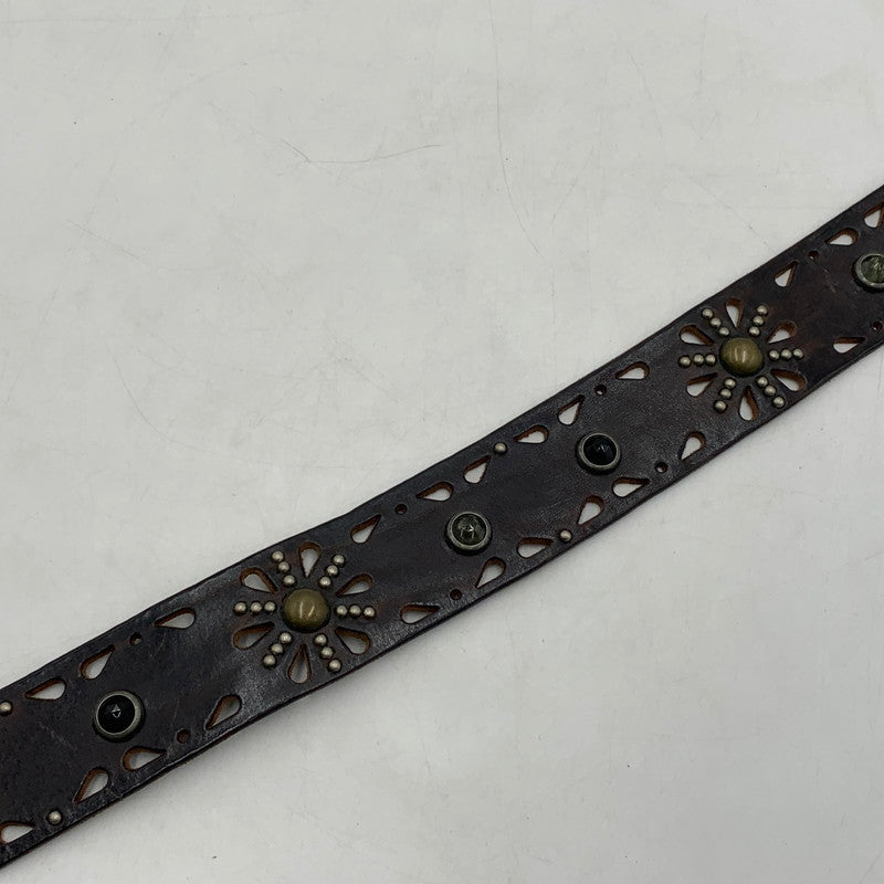 【中古品】【メンズ】 HTC エイチティーシー STUDS BELT MADE IN ITALY スタッズ ベルト アクセサリー イタリア製 205-260613-ko-03-tei カラー：ブラウン/シルバー 万代Net店