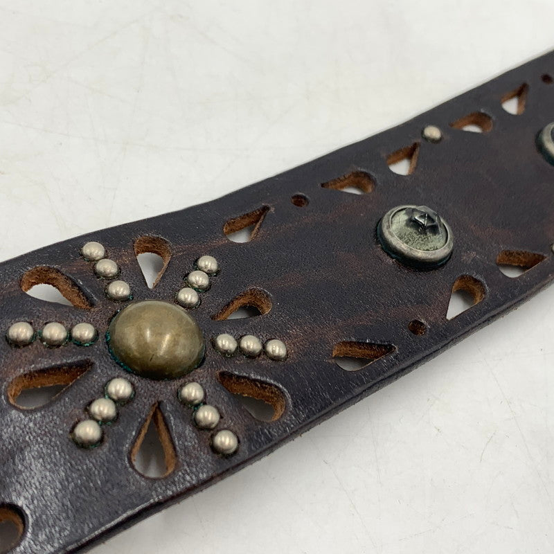 【中古品】【メンズ】 HTC エイチティーシー STUDS BELT MADE IN ITALY スタッズ ベルト アクセサリー イタリア製 205-260613-ko-03-tei カラー：ブラウン/シルバー 万代Net店