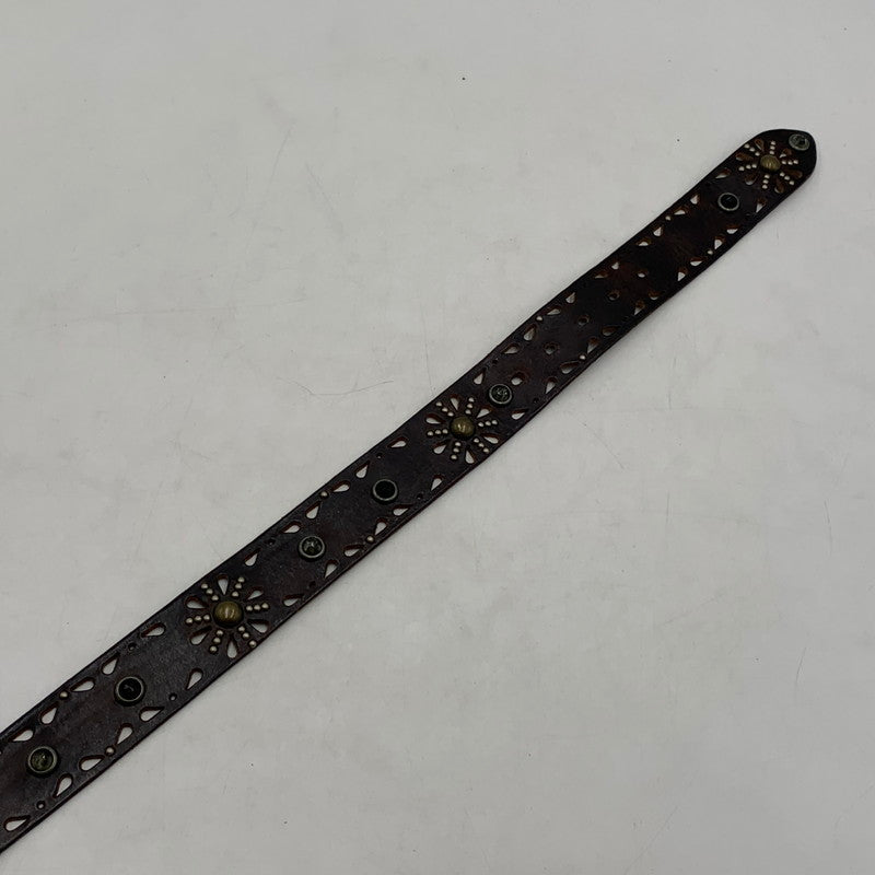 【中古品】【メンズ】 HTC エイチティーシー STUDS BELT MADE IN ITALY スタッズ ベルト アクセサリー イタリア製 205-260613-ko-03-tei カラー：ブラウン/シルバー 万代Net店