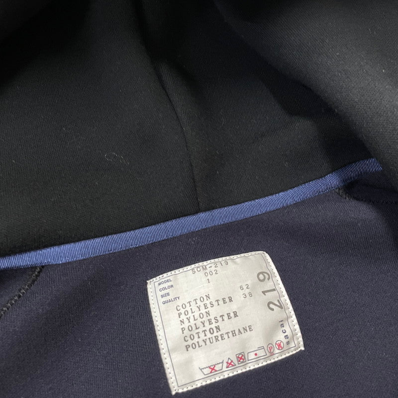 【中古品】【メンズ】 SACAI サカイ SPONGE SWEAT × NYLON TWILL HOODIE SCM-219 AD2025 スポンジスウェット × ナイロンツイル フーディ 長袖 トップス ジップパーカー 140-260612-yo-06-tei サイズ：1 カラー：ブラック 万代Net店