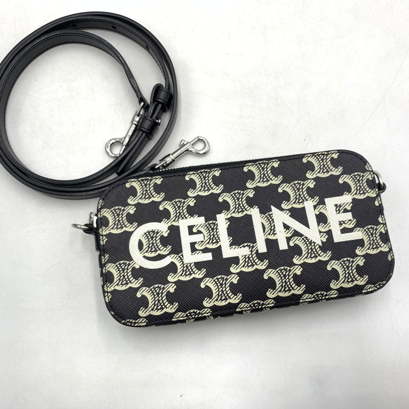 【中古品】【メンズ/レディース】 CELINE セリーヌ ホリゾンタル ポーチ ショルダーバッグ クロスボディ トリオンフキャンバス カバン 180-260615-ko-05-tei カラー：ブラック 万代Net店