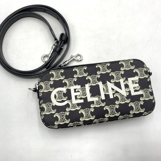 【中古品】【メンズ/レディース】 CELINE セリーヌ ホリゾンタル ポーチ ショルダーバッグ クロスボディ トリオンフキャンバス カバン 180-260615-ko-05-tei カラー：ブラック 万代Net店