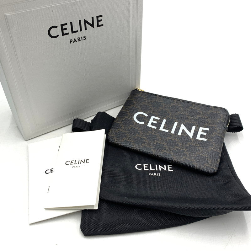 【中古品】【メンズ/レディース】 CELINE セリーヌ トリオンフ キーリング付き コインケース 財布 カードケース 182-260615-ko-02-tei カラー：ブラウン系 万代Net店