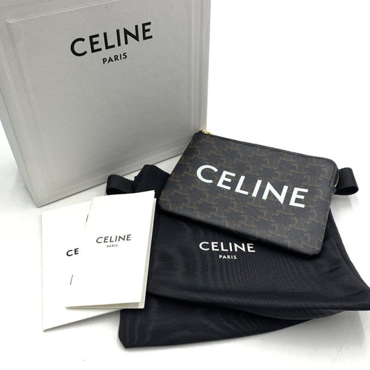 【中古品】【メンズ/レディース】 CELINE セリーヌ トリオンフ キーリング付き コインケース 財布 カードケース 182-260615-ko-02-tei カラー：ブラウン系 万代Net店